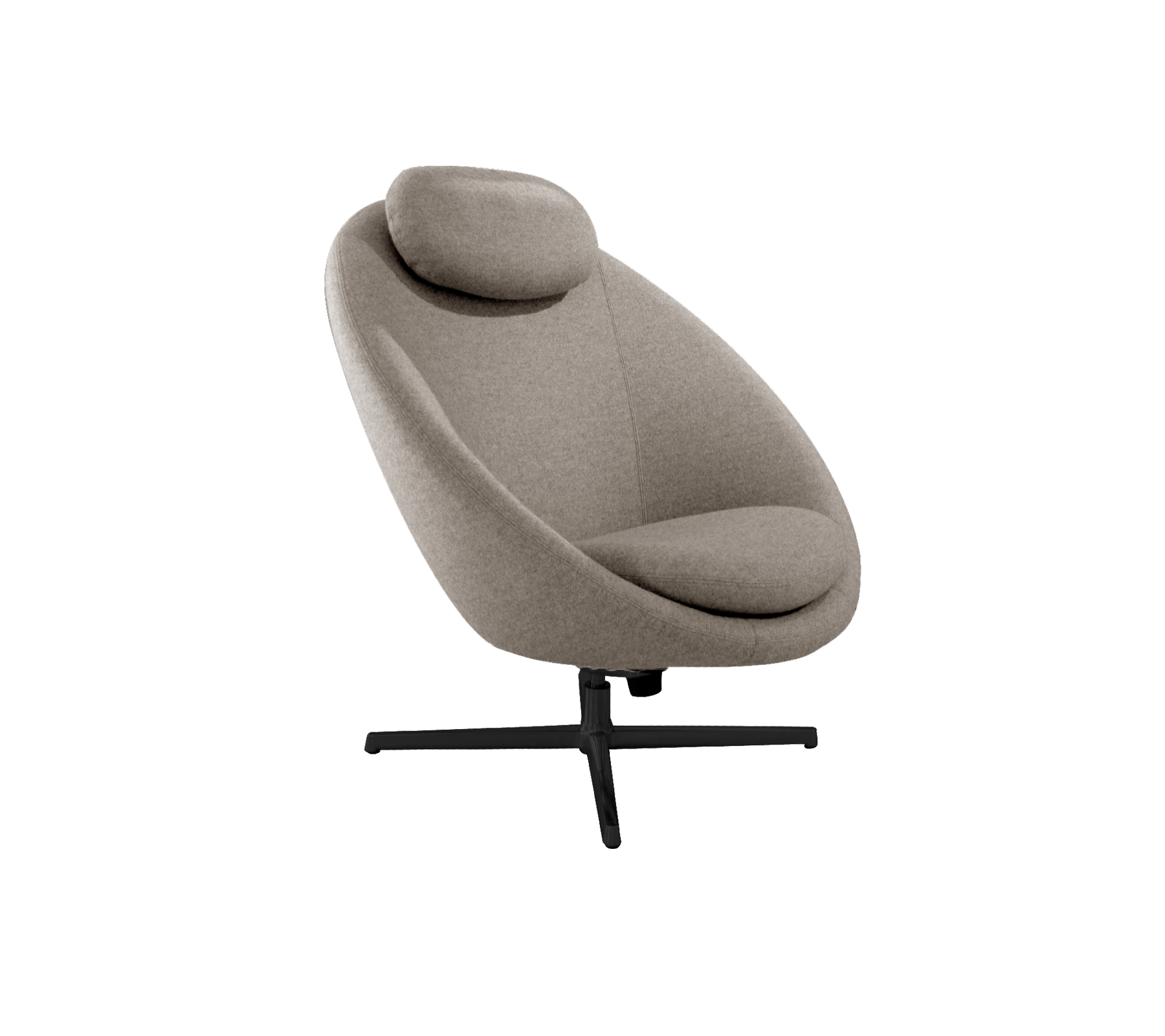 Stylish lounge chair with a curved design, plush upholstery, and a supporting headrest, mounted on a sleek base.