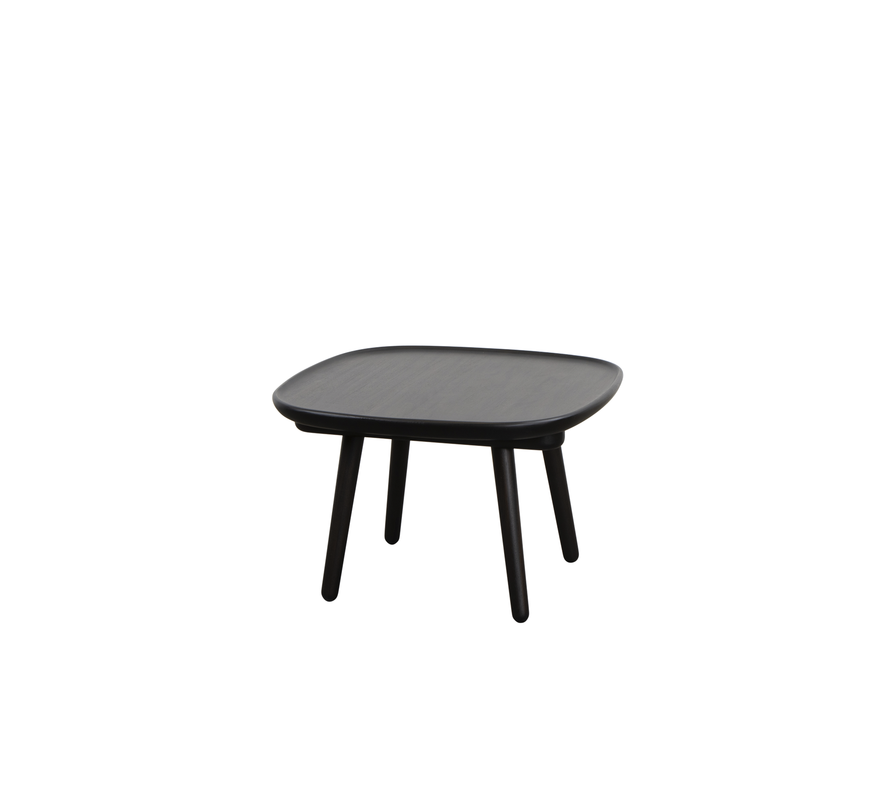 Square table with a smooth top and four slender legs, designed for versatile use in various settings.