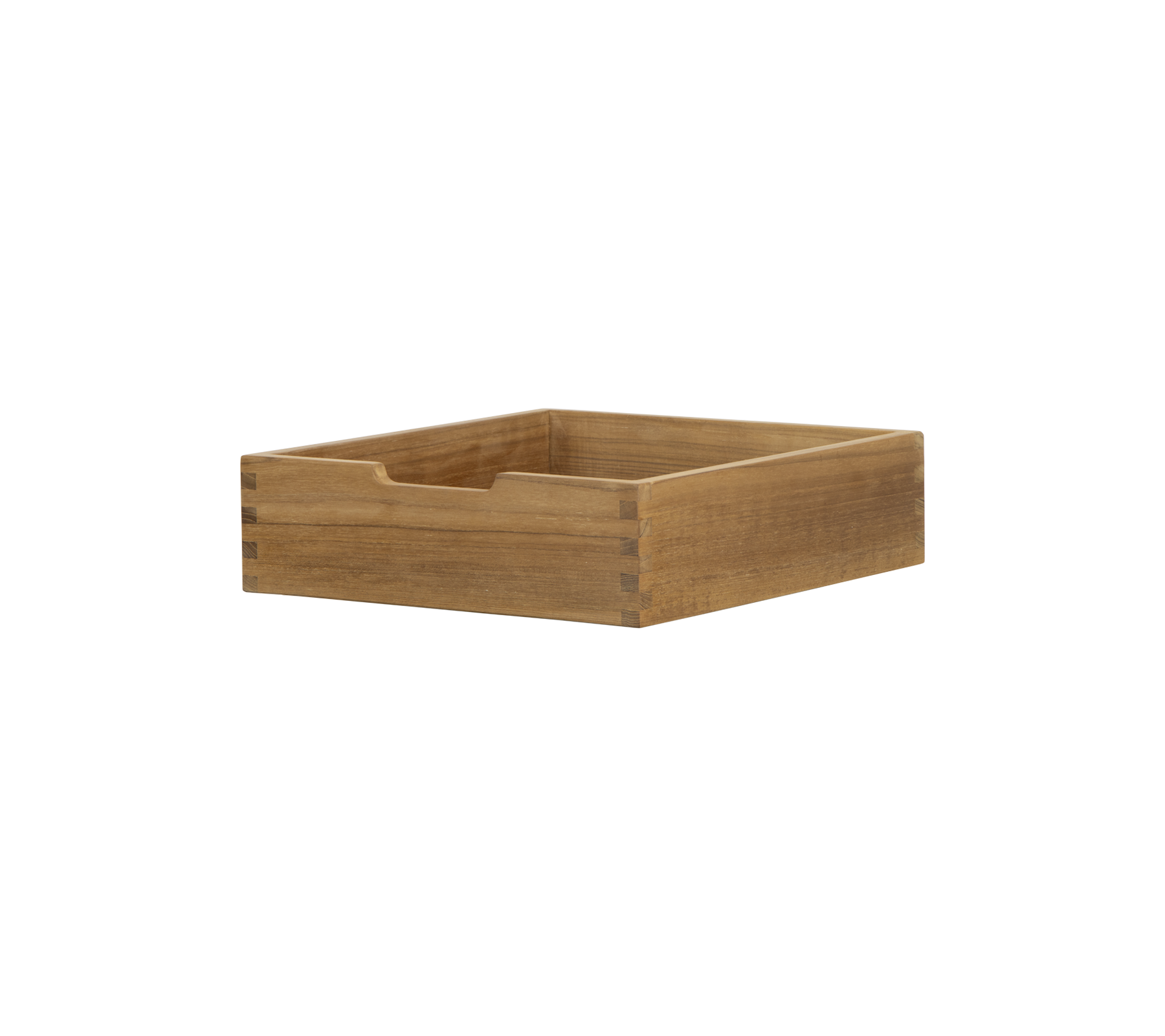 Rectangular wooden box with a smooth finish and a single slot for easy handling, ideal for organizing small items.