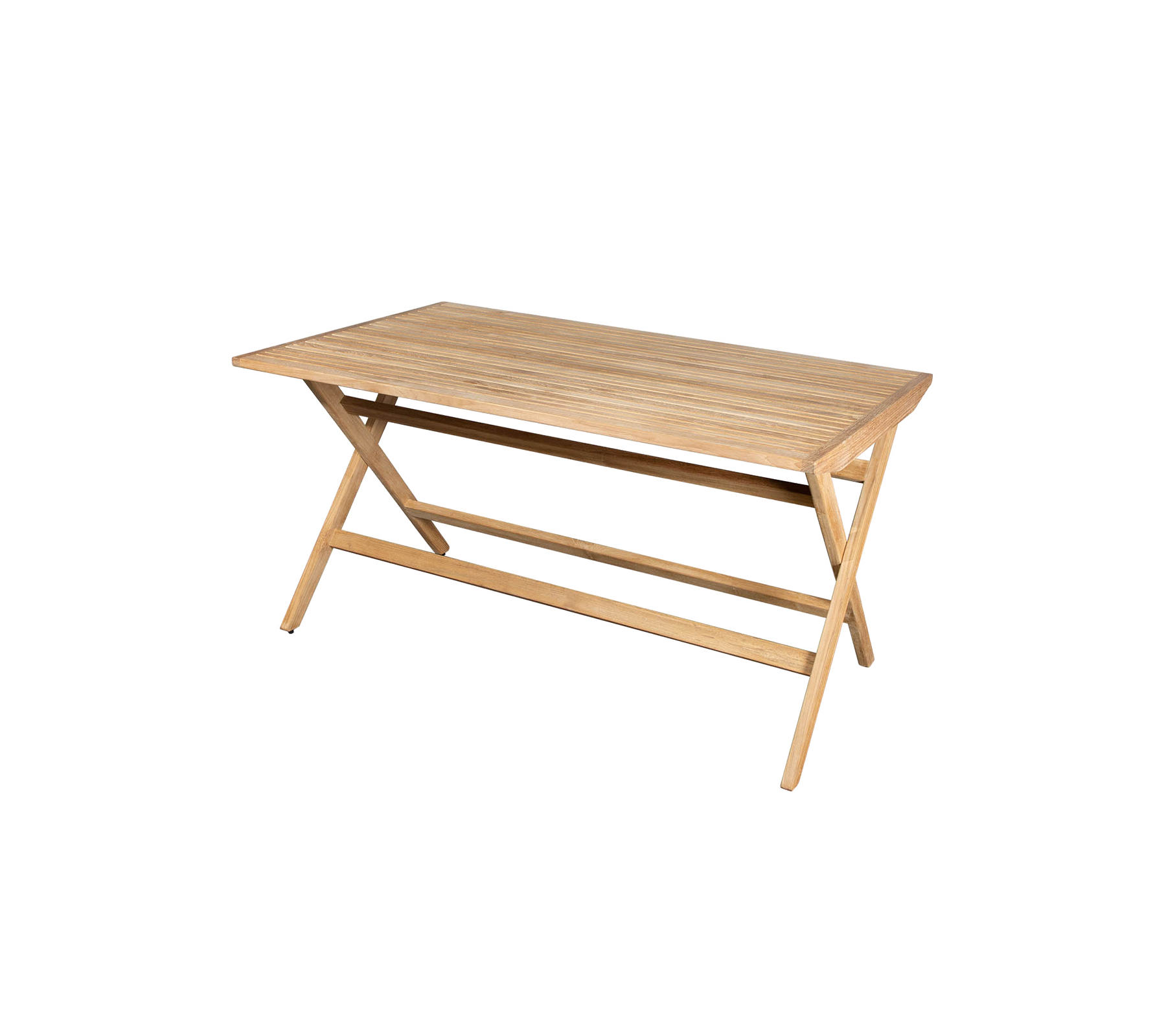 Light wooden table with a smooth surface and crossed legs, suitable for various uses.