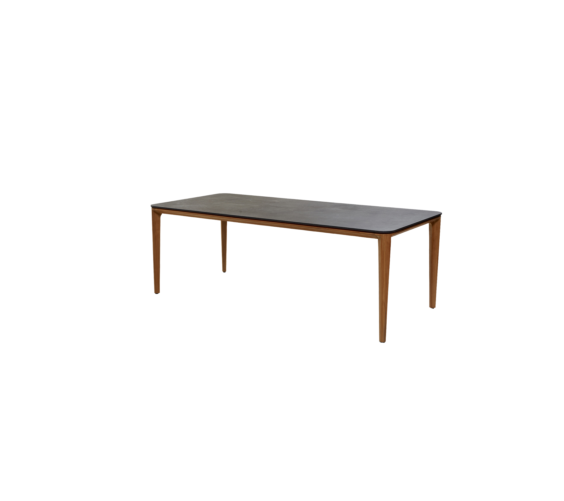 Simple rectangular table with a dark surface and wooden legs, suitable for various settings and uses.