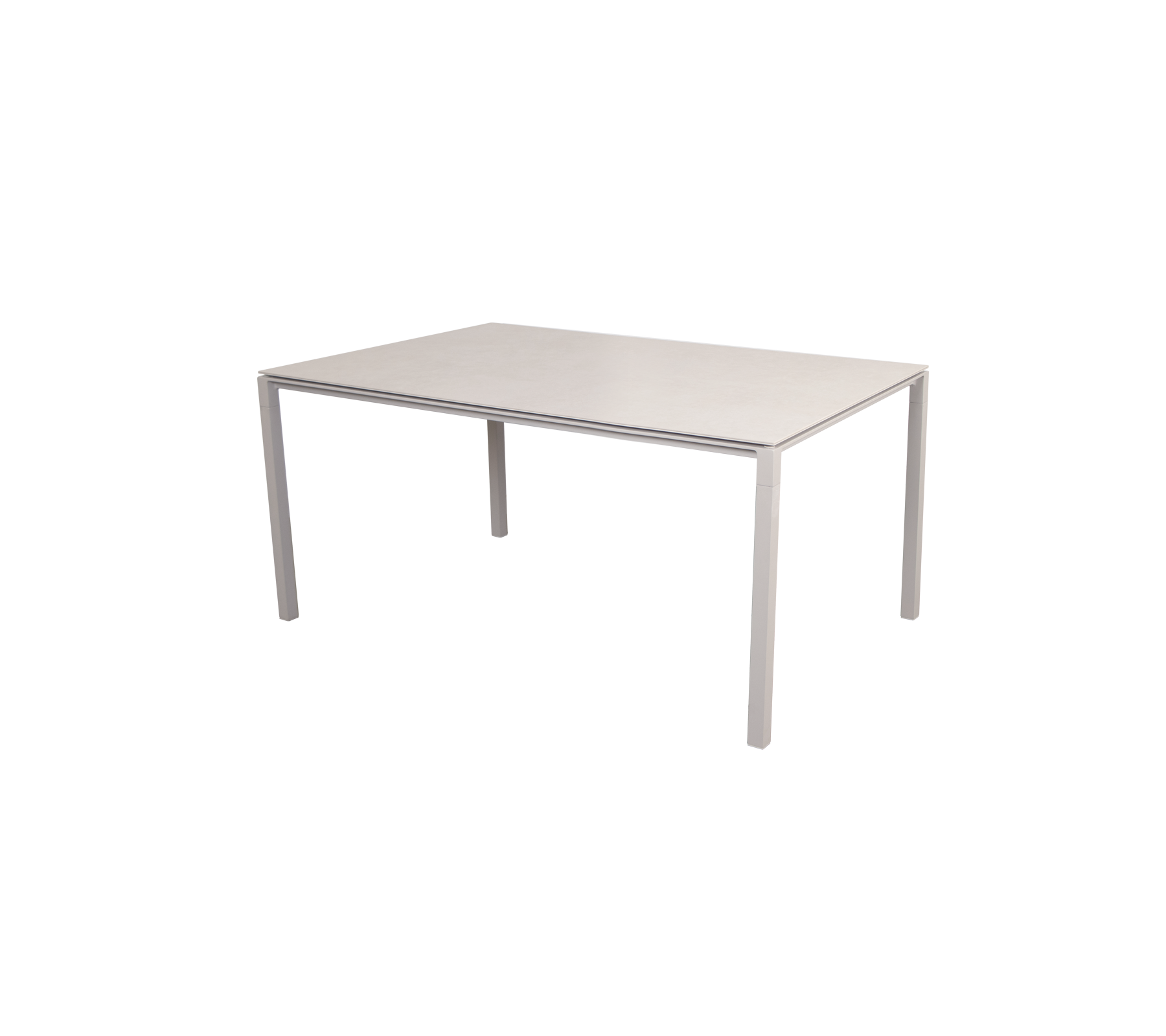 Rectangular table with a smooth, light-colored surface and four sturdy legs, ideal for various uses.