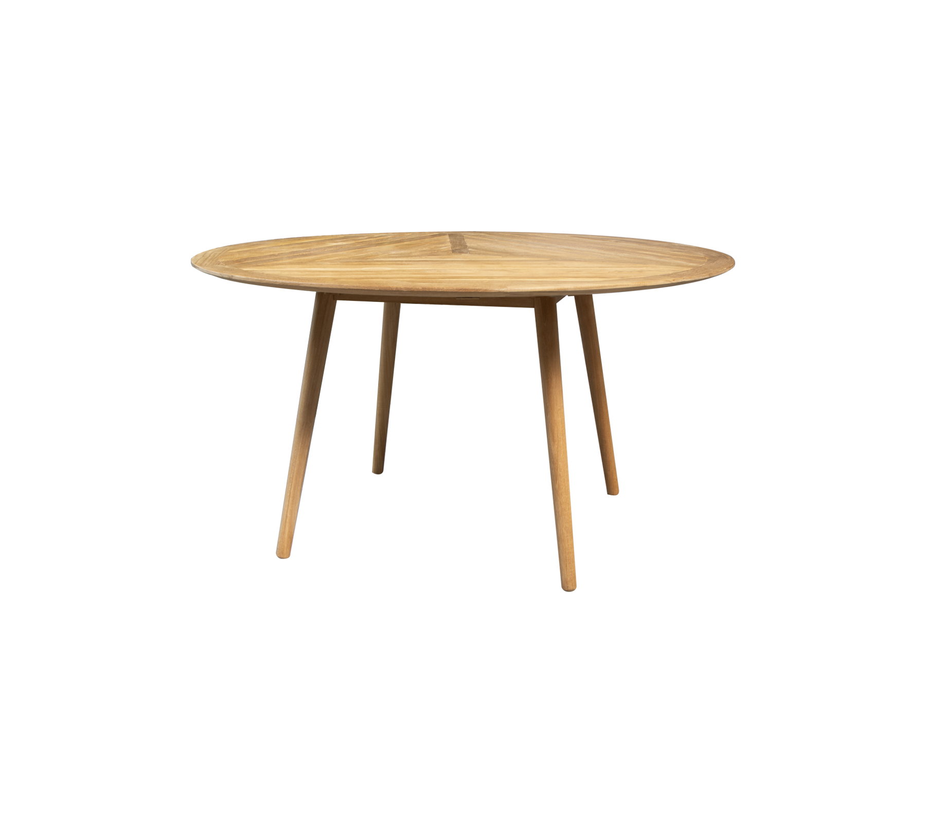 Round wooden table with a smooth surface and slender legs, designed for stylish and functional dining or workspace.