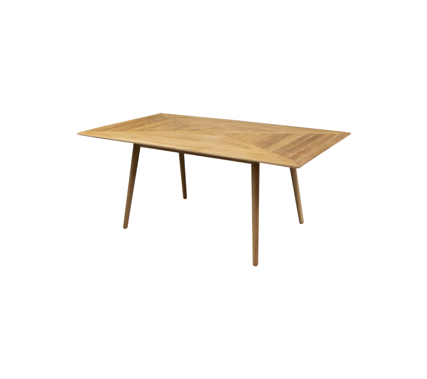 Rectangular wooden table with a light finish and tapered legs, perfect for dining or workspace use. Simple and modern design.