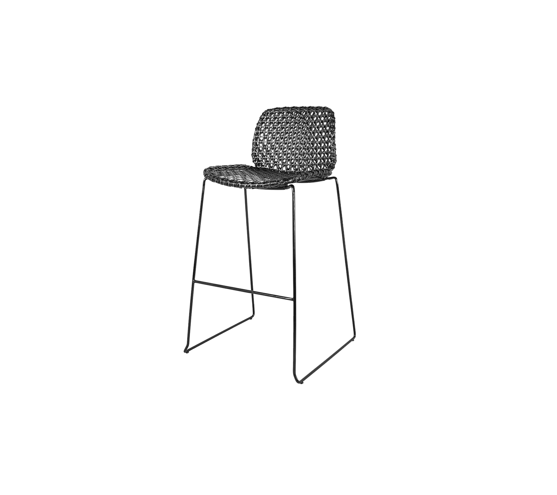 Stylish high chair with a woven seat and a sleek metal frame, perfect for adding modern elegance to any space.