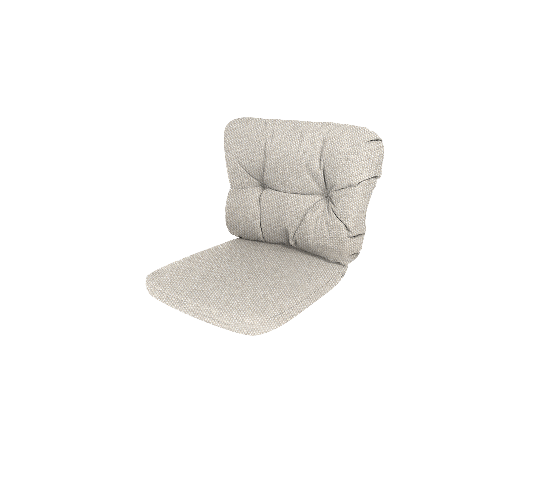 Cushioned chair pad with a textured, light-colored fabric and button-tufted design for comfort and support.