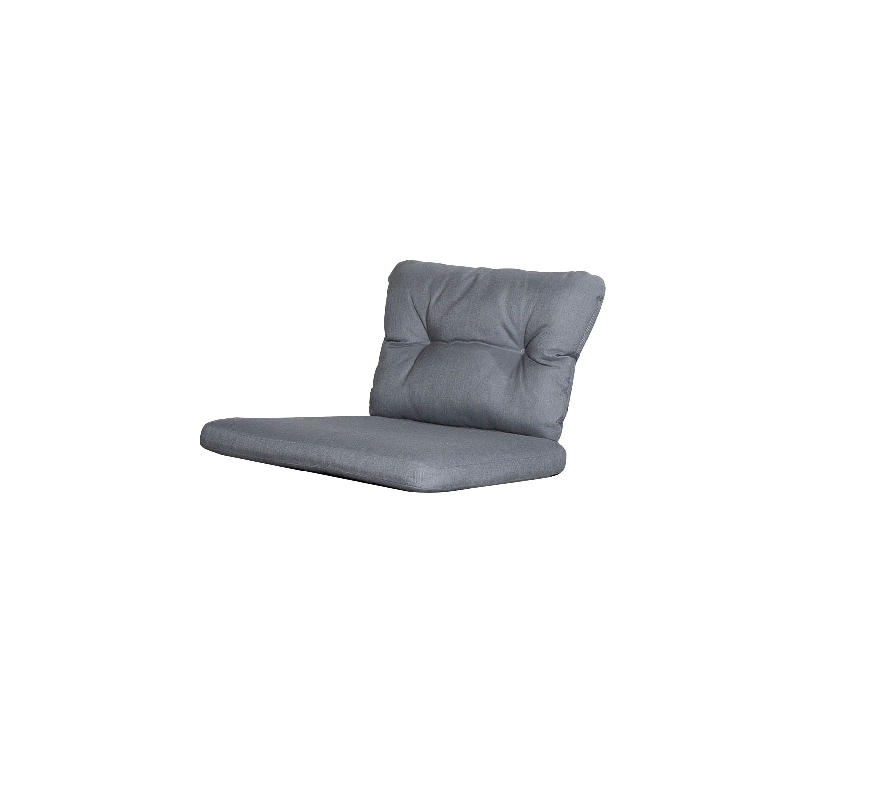 A sleek gray folding chair with a tufted backrest and seat, designed for comfort and style. Perfect for casual seating.