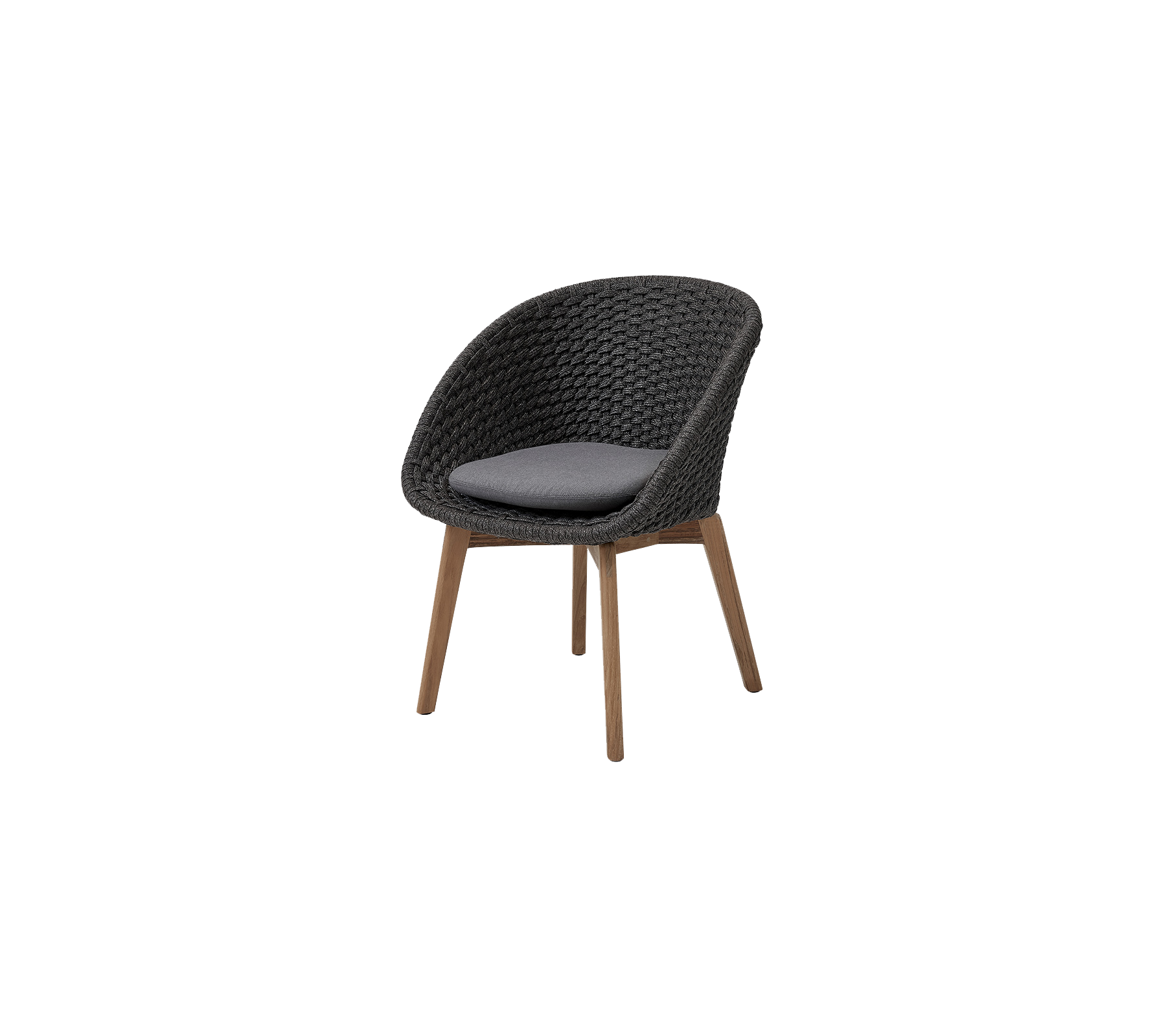 Stylish chair featuring a woven design and a cushioned seat, complemented by wooden legs for added elegance and comfort.