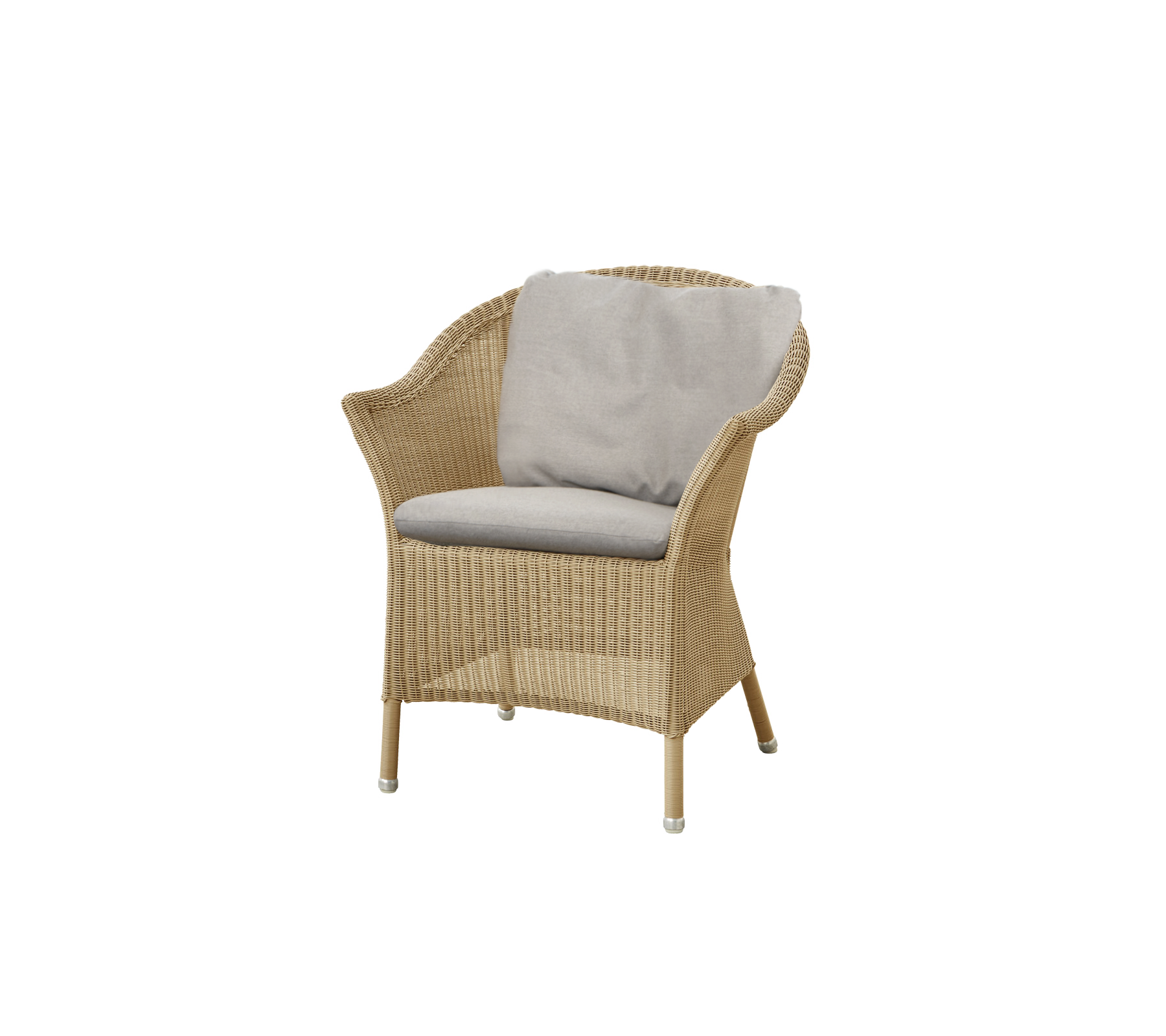 Woven chair with a comfortable gray cushion, featuring a stylish and lightweight design suitable for relaxed seating.