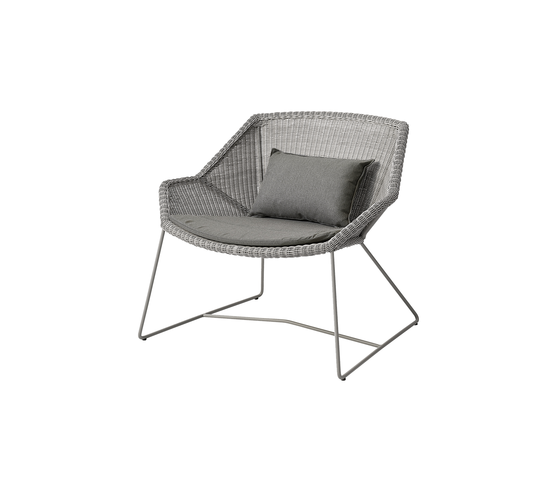 Stylish chair with a gray woven design and a comfortable gray cushion, featuring sleek metal legs for modern appeal.