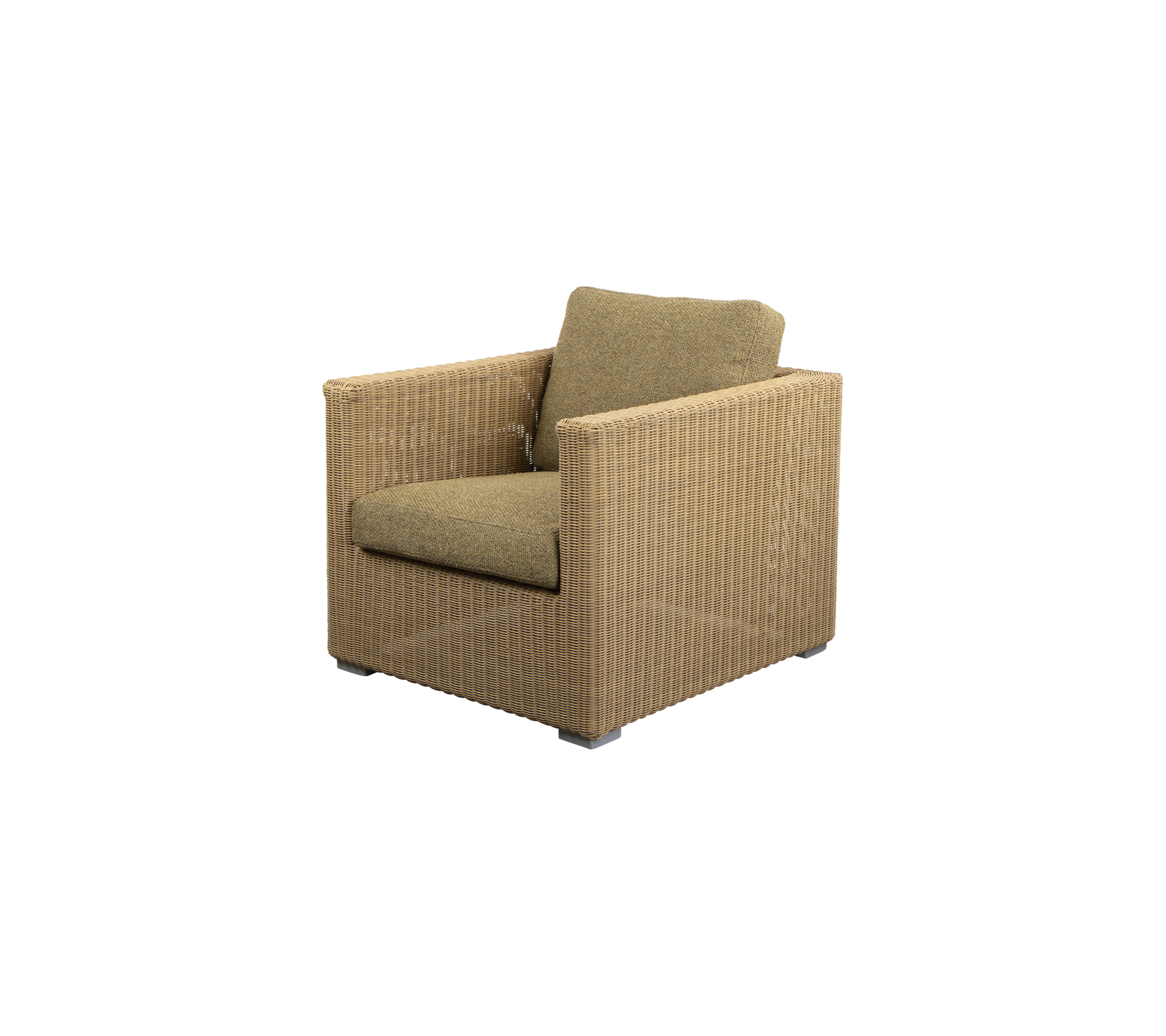 A comfortable, modern chair with a woven texture and a soft green cushion, perfect for relaxation and style.