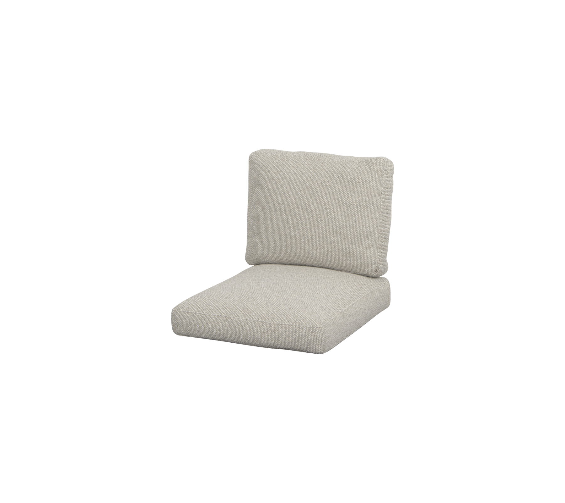Light-colored, modern cushion featuring a thick seat and backrest, designed for comfort and style in seating arrangements.