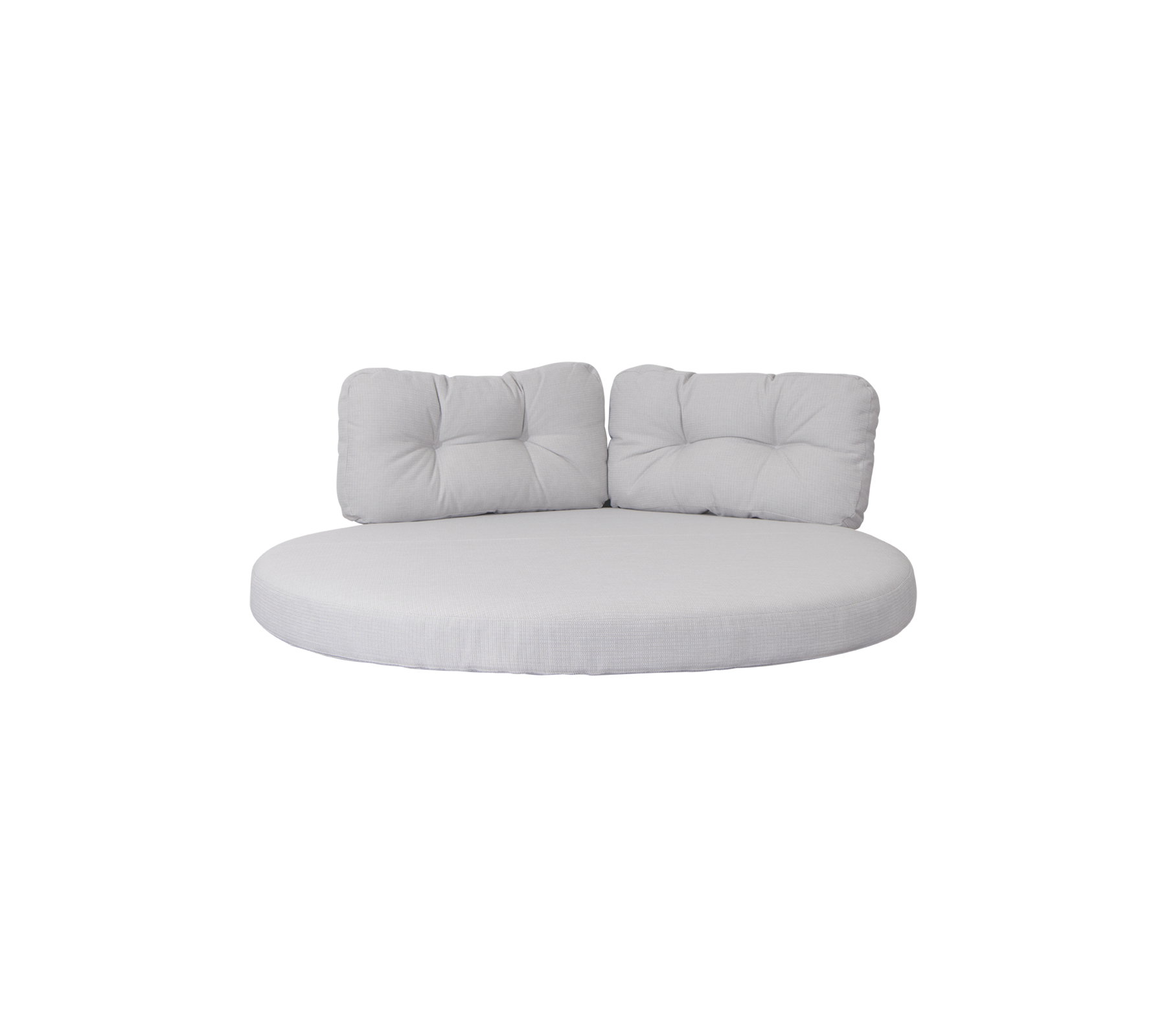 Round cushioned seating with two supportive backrest pillows in a neutral color, designed for comfort and relaxation.