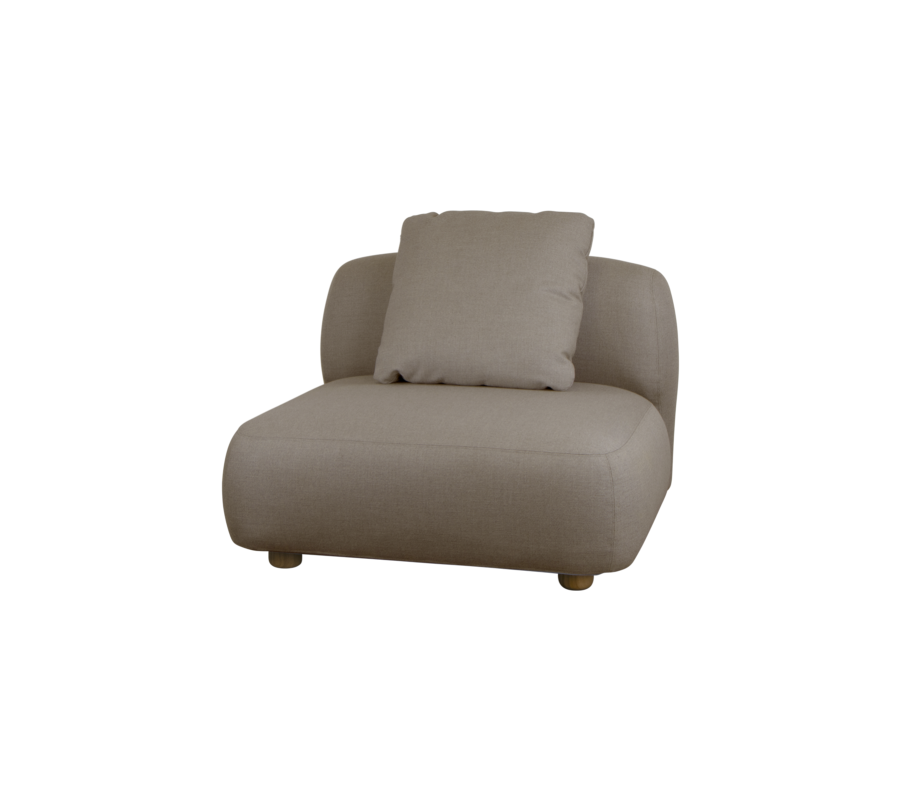 Comfortable beige chair with a plush back cushion and rounded edges, suitable for relaxed seating in various settings.