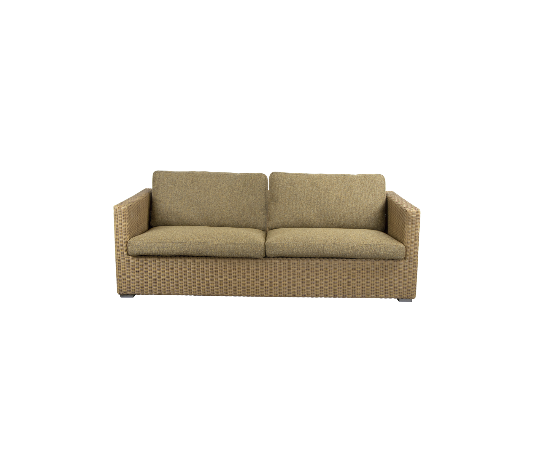 Cozy, contemporary sofa with a textured fabric design and plush cushions, perfect for relaxation and comfort in any space.