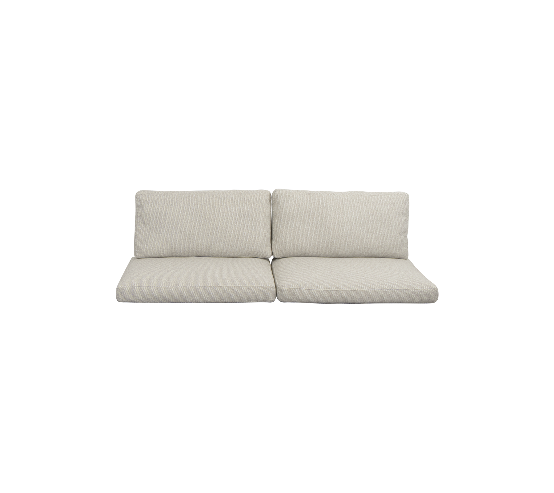 Light gray two-seater sofa with plush cushions, offering a minimalist design suitable for various decor styles.