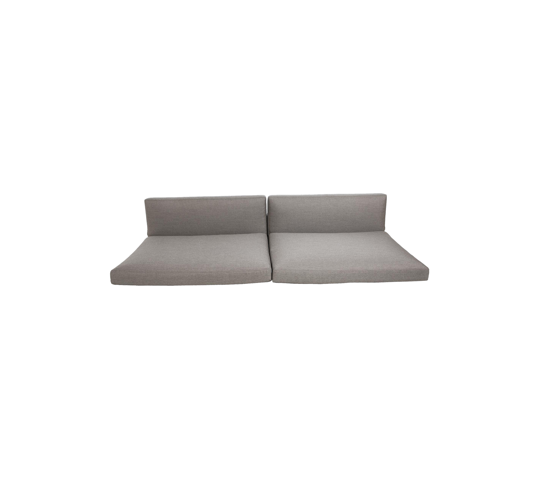 Light grey modular sofa divided into two sections, featuring a minimalist design with clean lines and a contemporary aesthetic.