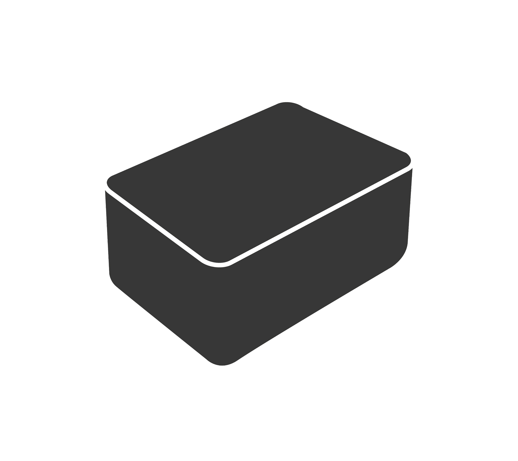 A simple, rectangular storage container with a smooth surface and a slightly raised lid. Ideal for organizing items.