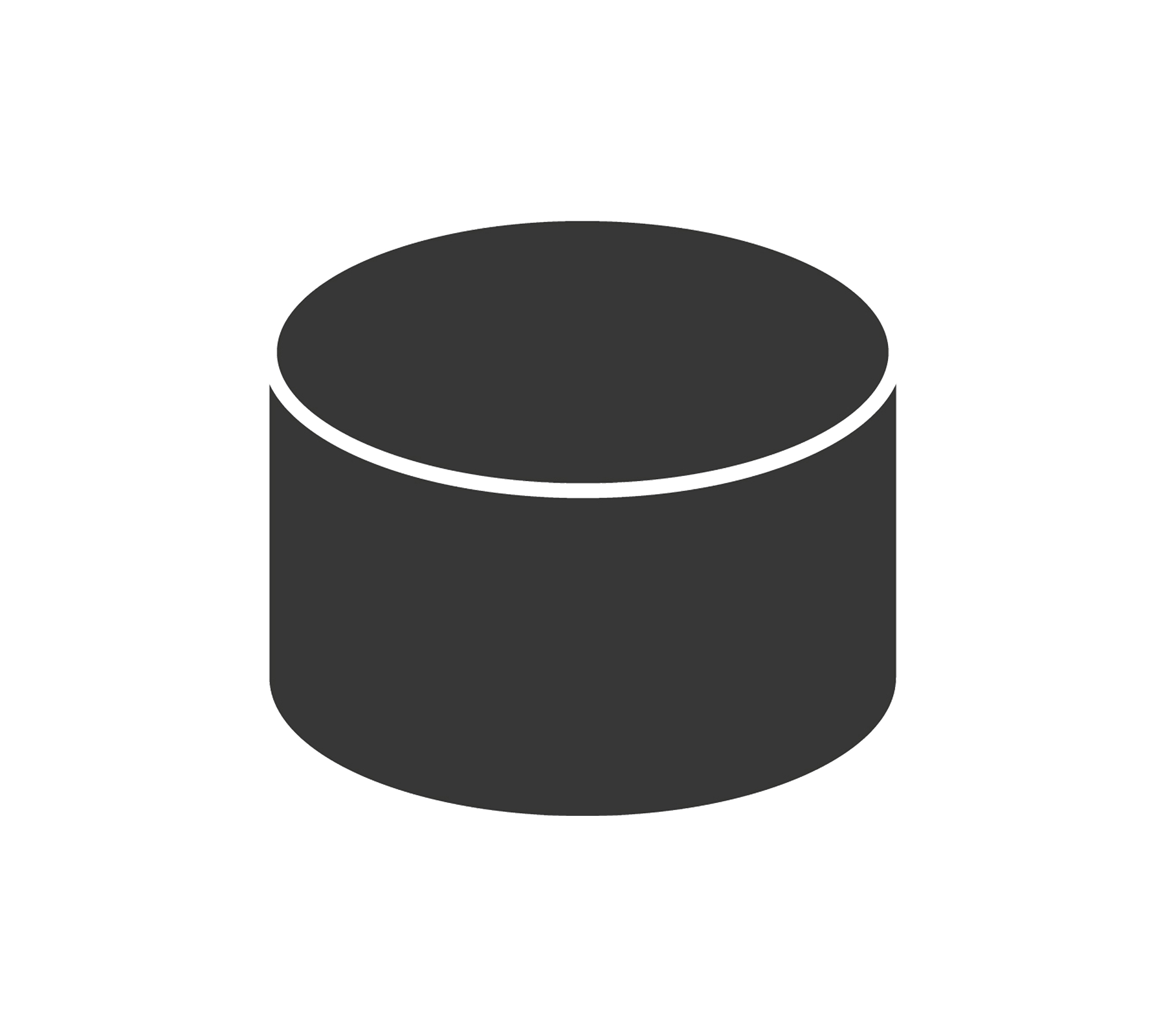 A simple cylindrical object in a dark color, with a flat top and sides, representing a basic geometric shape.