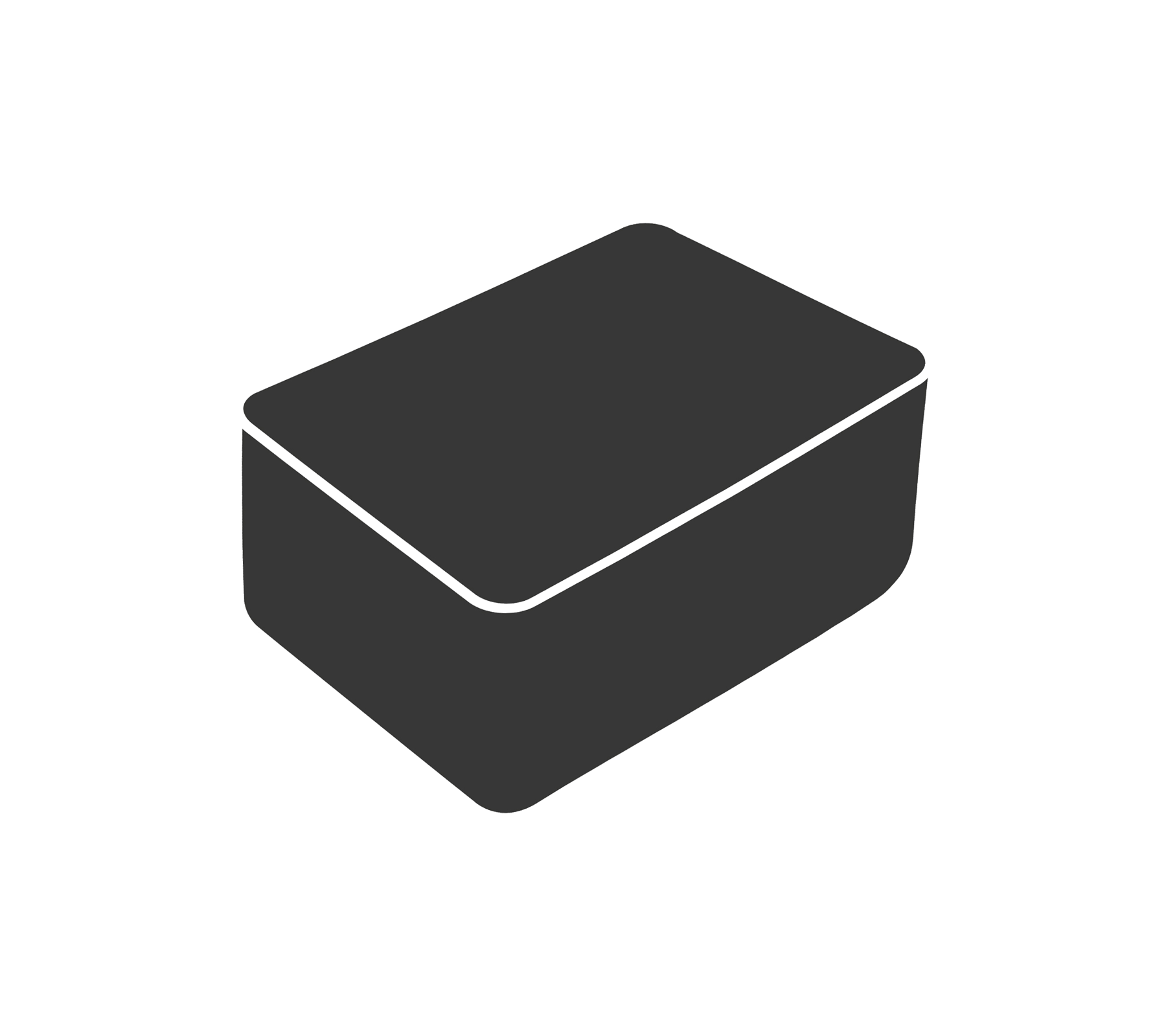Illustration of a rectangular storage box with a smooth surface and rounded edges.