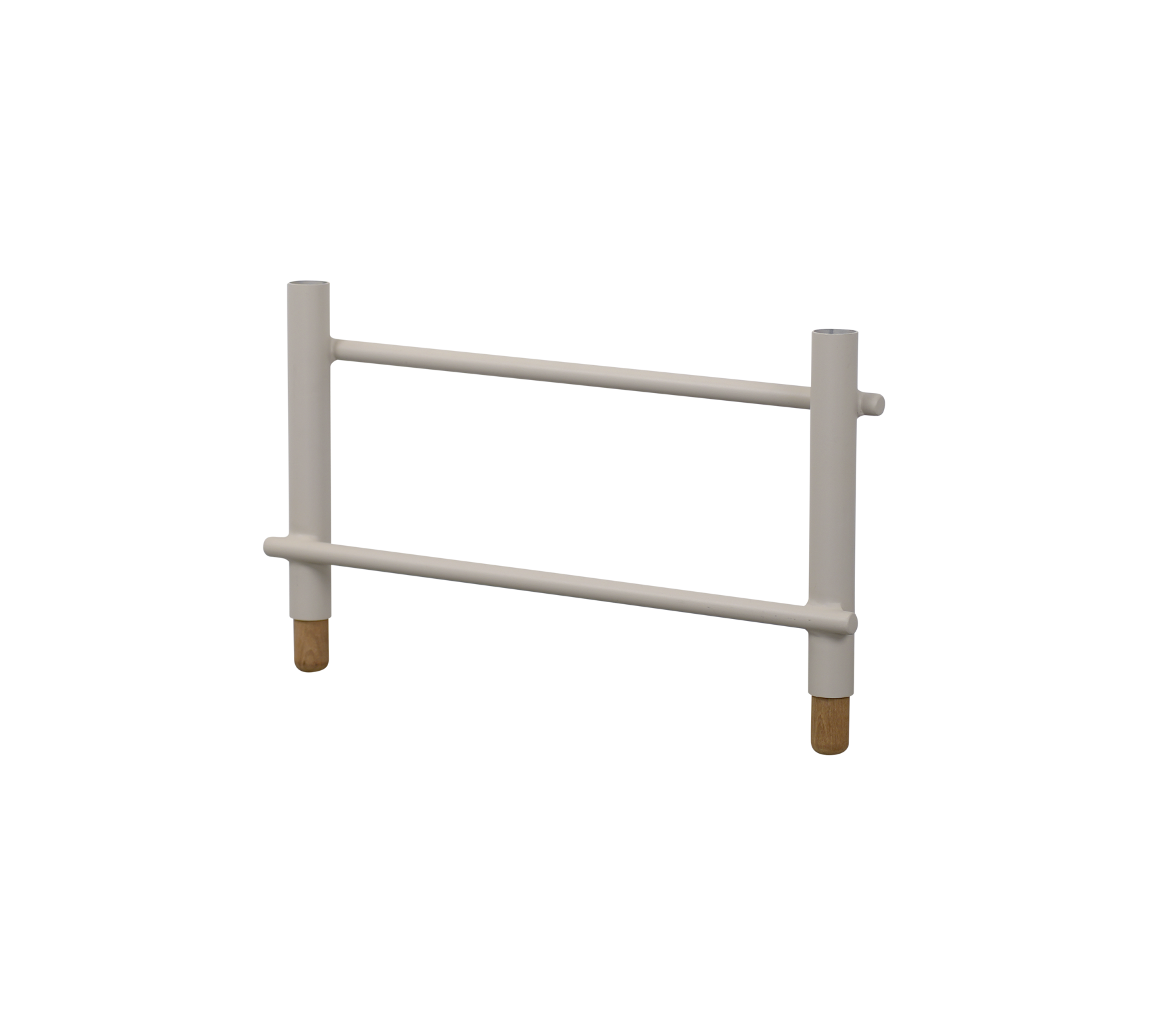 White support frame with two horizontal bars and four cylindrical legs, designed for stability and accessibility.