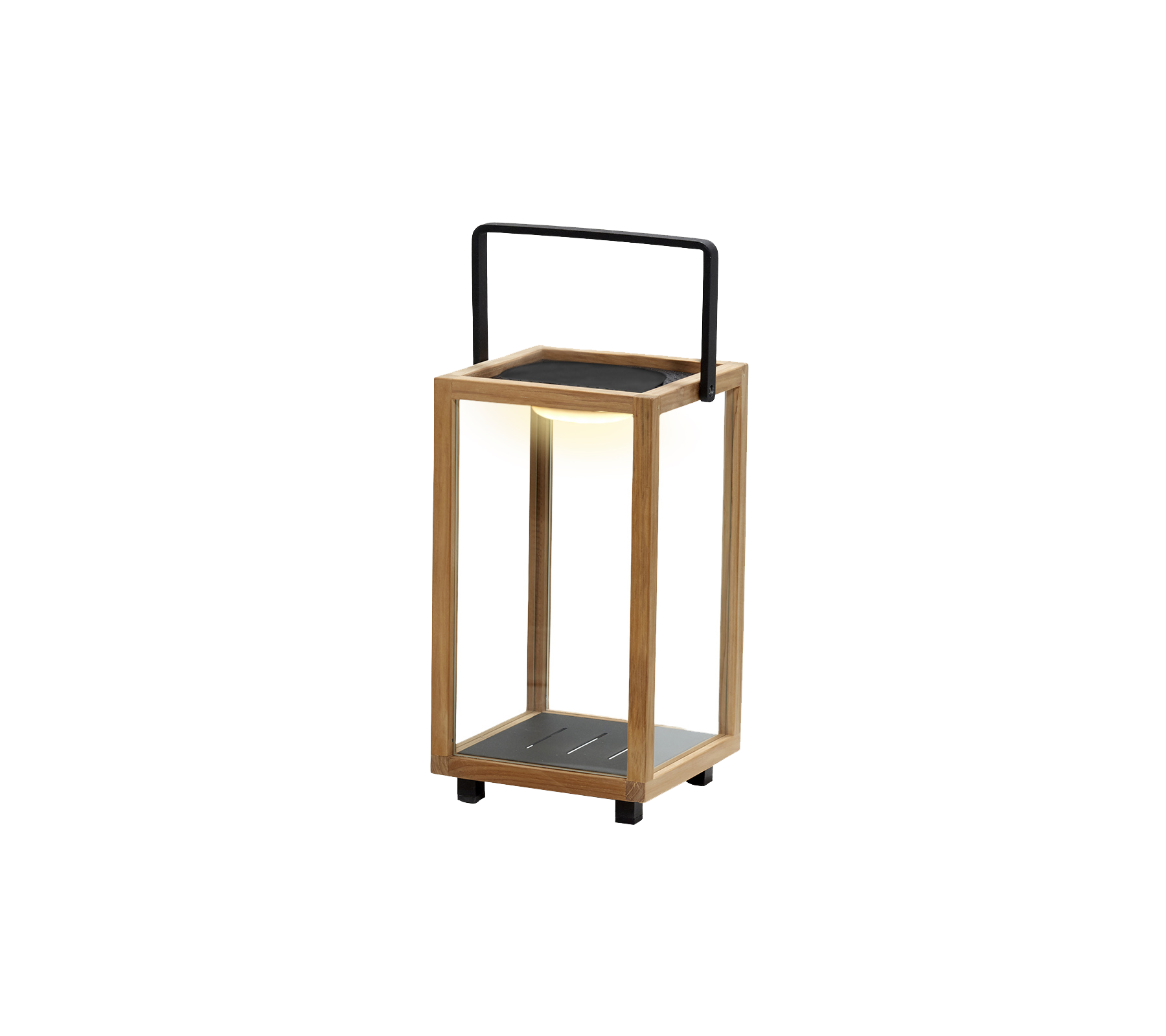 A stylish lantern in wood and metal, featuring a LED light integrated into the design, perfect for adding ambiance.