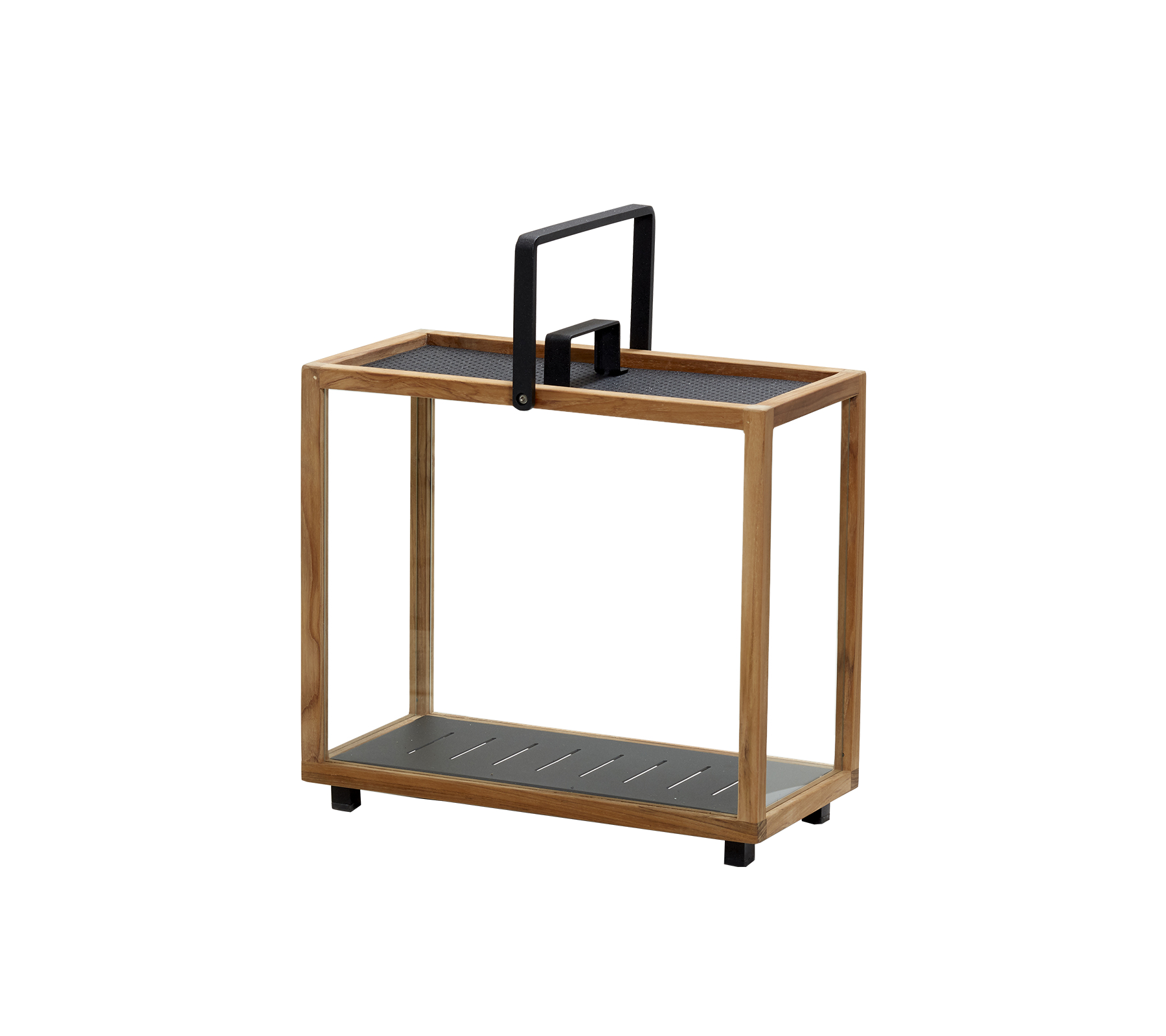 Wooden serving cart with a black handle and two shelves, designed for easy transport and versatile storage. Ideal for organizing items.