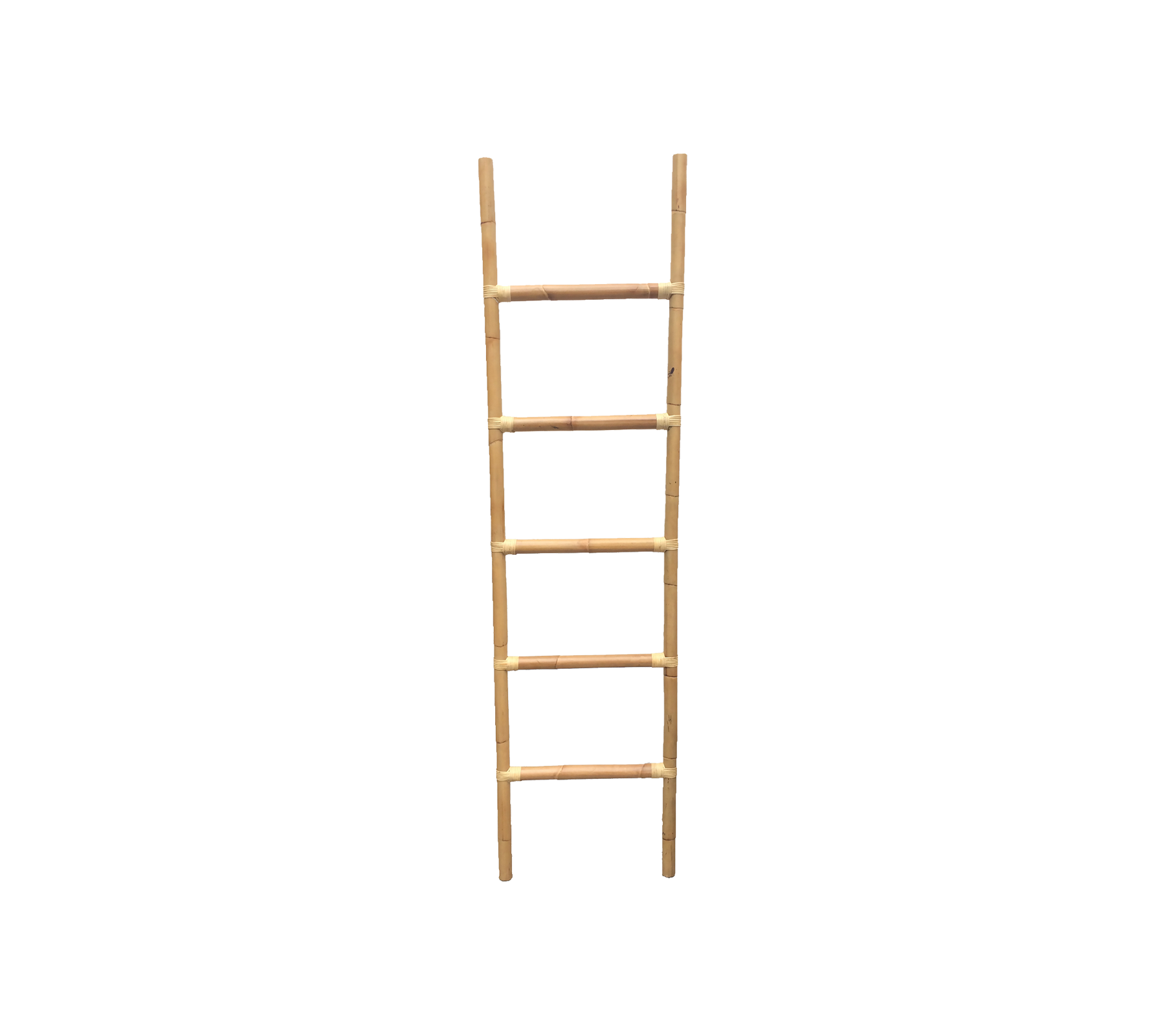 A wooden ladder with five rungs, featuring a natural finish and a simple design for versatile use.
