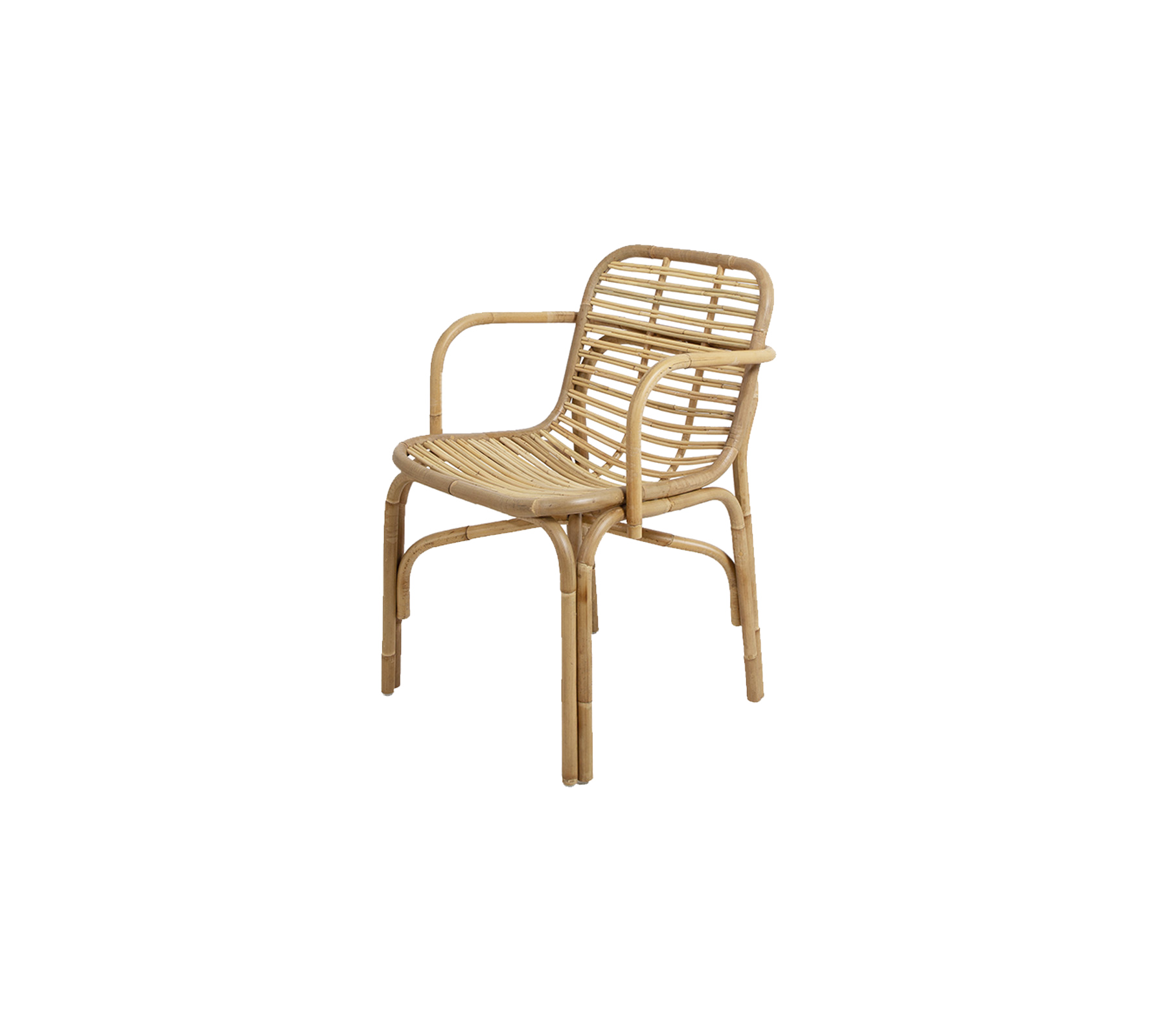 A stylish chair made of woven material with a lightweight design and armrests, perfect for adding a natural touch to any space.