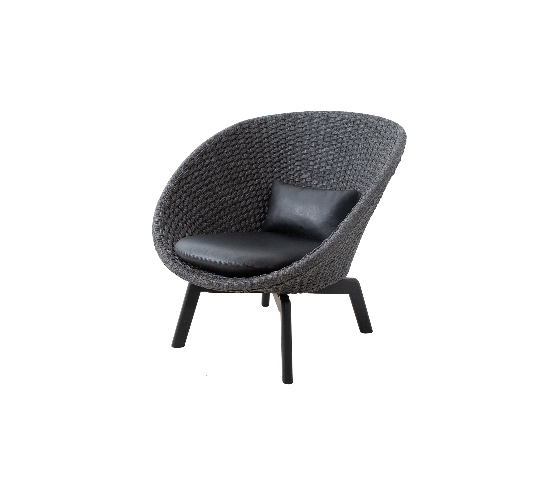 Stylish, rounded armchair with a textured exterior and a sleek leather cushion, perfect for modern decor.