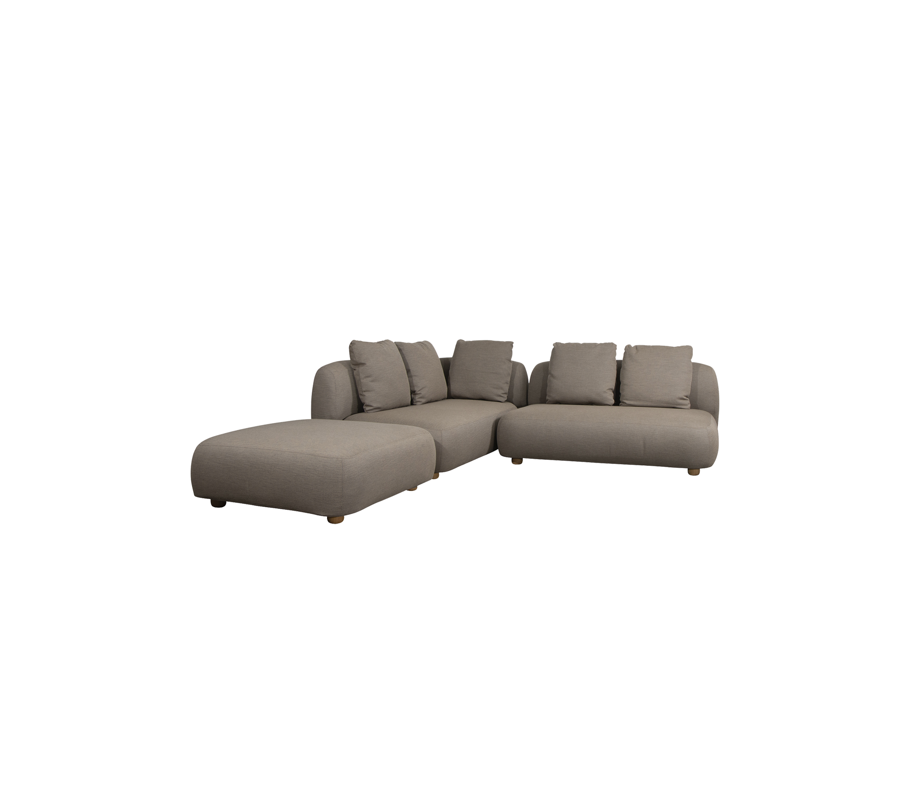 Modern sectional sofa in a neutral brown tone with plush cushions and a spacious design for comfortable seating. Perfect for relaxation.