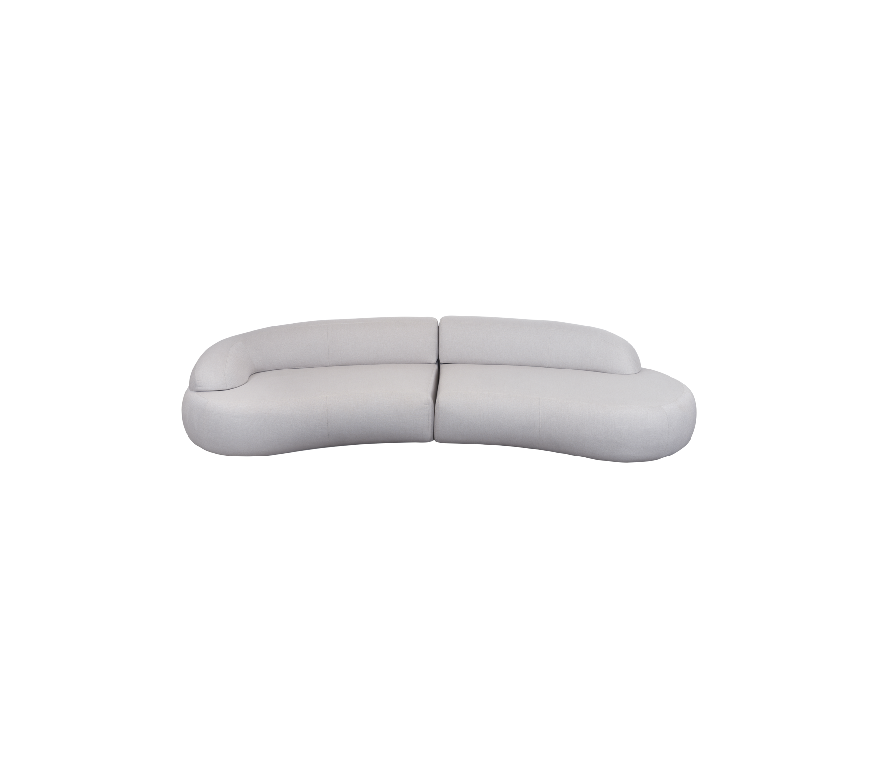 Curved, modern sofa design in a soft, neutral color with a sleek, minimalist aesthetic. Ideal for contemporary interiors.