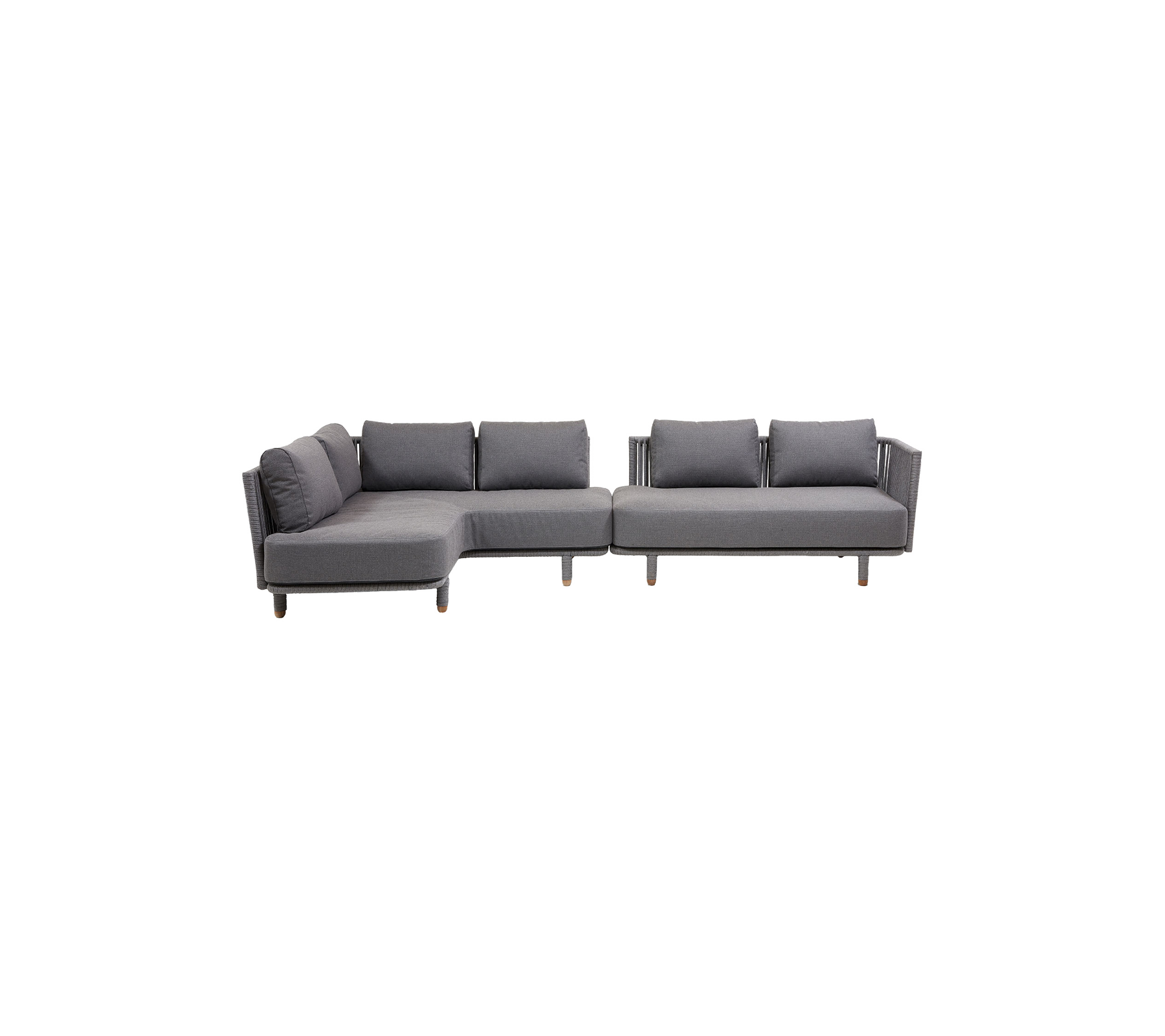 Modern gray sectional sofa with plush cushions and wooden legs, designed for comfort and style. Perfect for any living space.